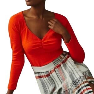 Anthropologie Maeve Top Sweetheart Babydoll Orange Women Medium Long Sleeves